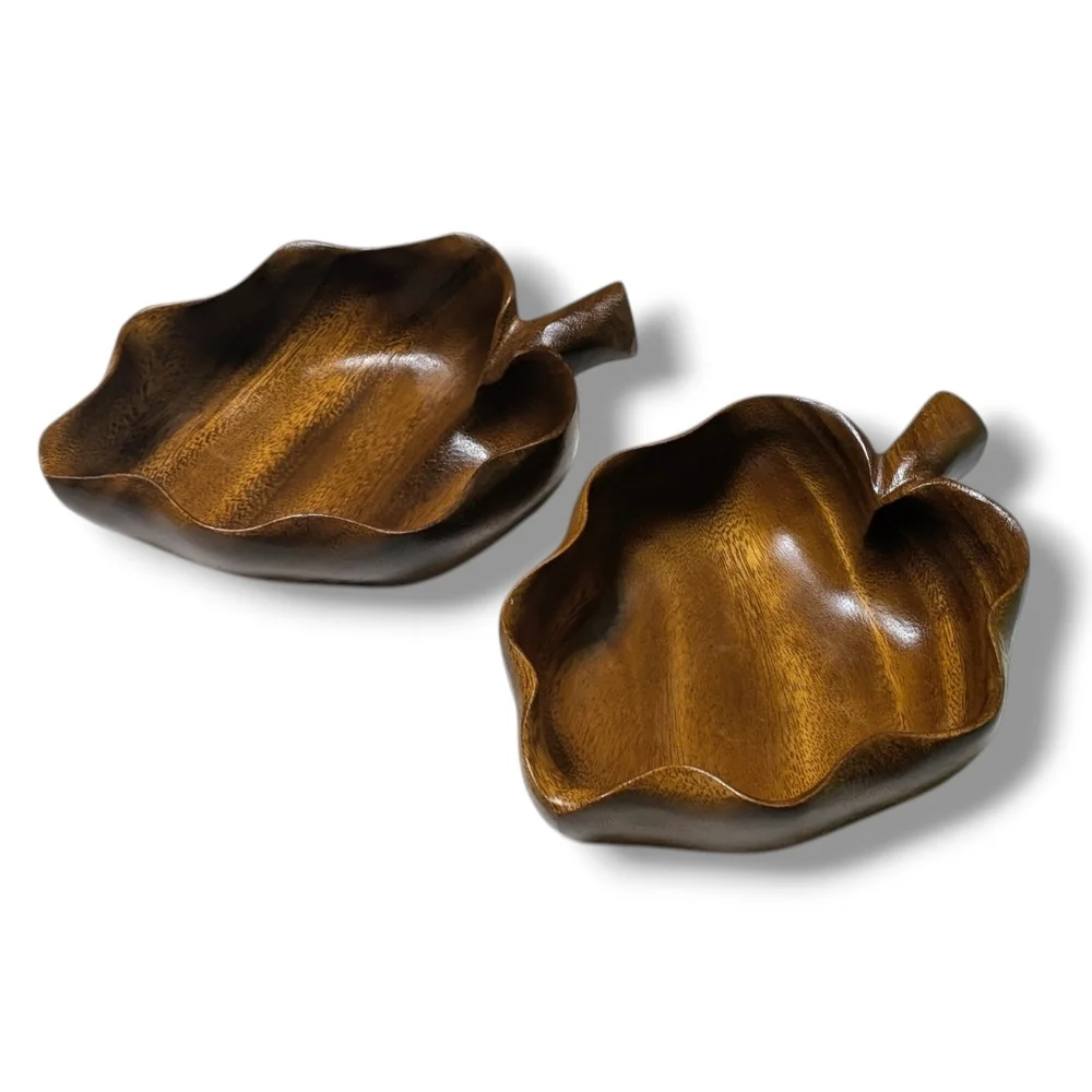 Vintage Monkey Pod Wood Leaf Bowls